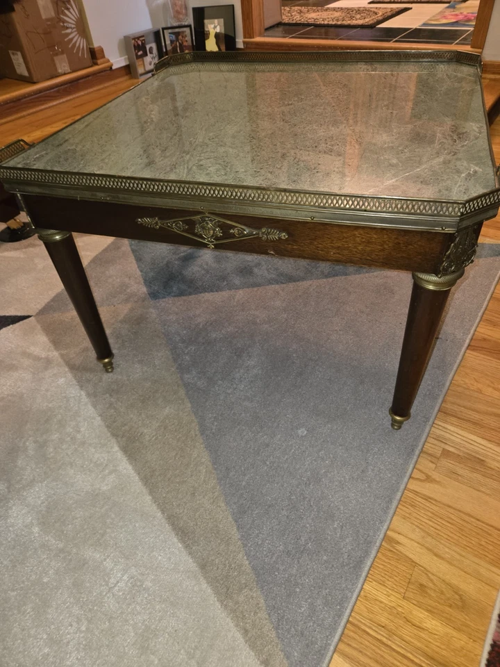 EXQUISITE French Green Marble Louis XVI Coffee Table - Image 3 of 4