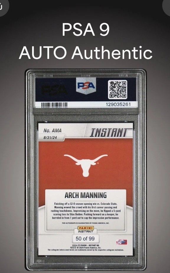 2024 Panini Instant NIL Arch Manning Autograph 50/99 - PSA 9- Auto 