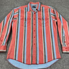 Vintage Wrangler Brushpopper Shirt Men 16.5 35 X-Long Tails Red Blue Striped