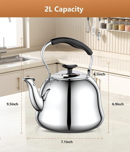 2L Whistling Stovetop Tea Kettle - Food Grade Stainless Steel Teapot with Fas... - Picture 3 of 9