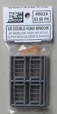 6/6 DOUBLE HUNG WINDOWS 34"W 64"H HO 1:87 SCALE LAYOUT DIORAMA TICHY TRAINS 8024