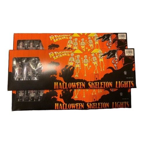 3 Sets Of Vintage Halloween 10 Flickering Skeleton String Purple Lights