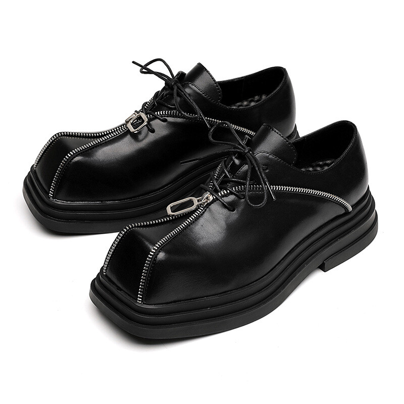 Men's Punk Gothic Zipper Dress Formal Business Derby Shoes Square