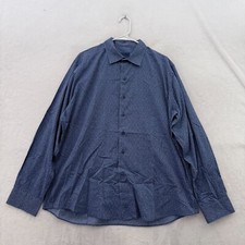 David Donahue Fusion Shirt Mens 17.5 XL Blue Floral Geometric Casual Button Up