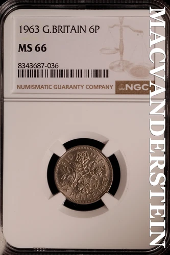 Great Britian:1963 Six Pence-NGC MS 66 Brilliant Uncirculated #SLG199