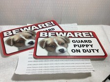 BEWARE GUARD DOG ON DUTY: PUPPY New Scandical Plastic Sign LOT OF 2 Signs
