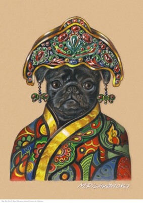 Pug The Diva Mops A3 Kunstdruck Poster Hund v. Maria Pishvanova
