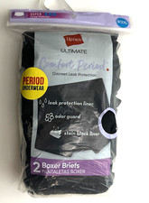 Hanes Comfort Womens Period Underwear Super Leaks Boxer Brief 2 Pack 9/2XL Black