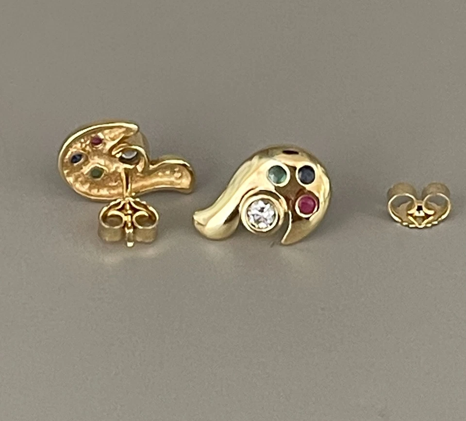 OHRSTECKER   MIT  RUBIN SMARAGD SAPHIR & ZIRKONIA  Aus 333er Gelbgold - Bild 4 von 4