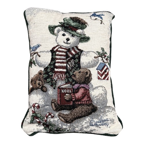 Tapestry Pillow Snowman Bear Artist Kruskamp Janet Green Backing 16" X 12" - Picture 3 of 9