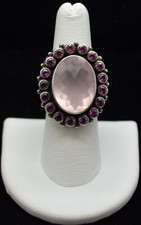 Sterling Silver Light Pink Stone Ring with Dark Pink Accents SZ 6.75 FMV007