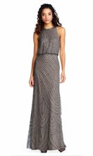 ADRIANNA PAPELL 191914100 HALTER NECK BLOUSON BEADED GOWN GRAY NWT BRIDESMIAD