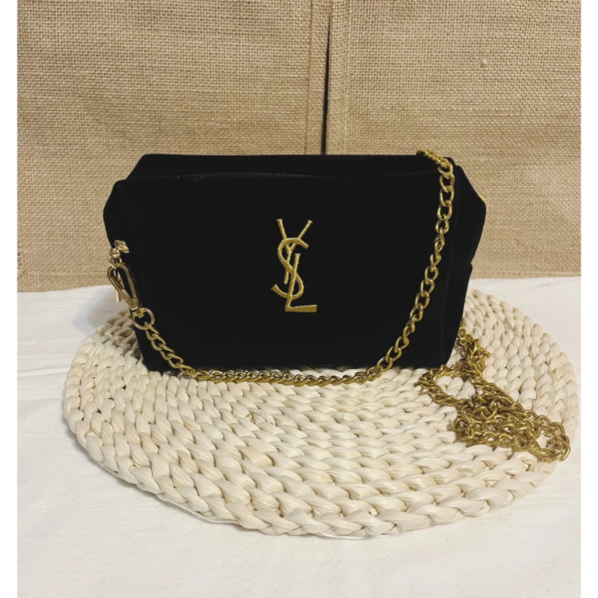 Yves Saint Laurent YSL black gold Makeup cosmetic Bag Pouch clutch