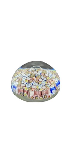 Murano Millefiori Art Glass Paperweight Blue & Brown Floral Concentric Design - Picture 3 of 9