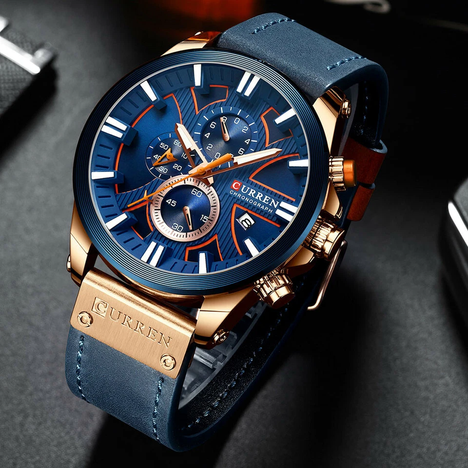 Reloj pulsera CURREN para hombre cronógrafo relojes deportivos visualización de fecha reloj pulsera de cuero masculino Foto 2 de 4