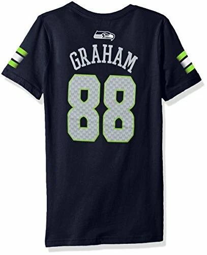 NFL Niñas 7-16 Jimmy Graham Seattle Seahawks Rayas Principales Cuello en V Nombre y Número... Foto 2 de 2