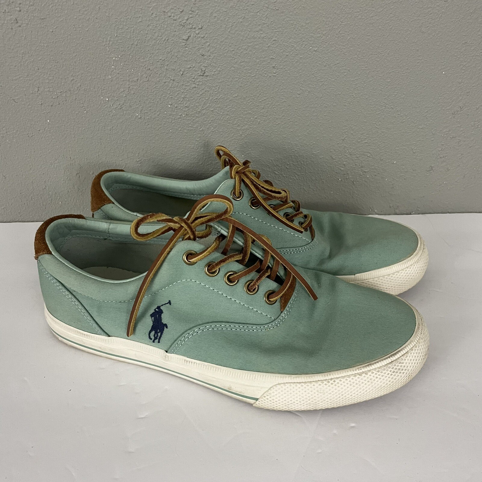 Polo Ralph Lauren ""Vaughn"" scarpe da barca da uomo taglia 8 5D verdi casual pony blu