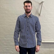 Abelard - Long Sleeve Business Shirt - Striped - Navy  White
