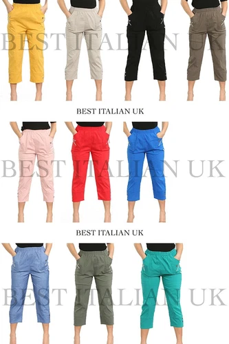 Ladies CHERRY BERRY CAPRI TROUSERS Women's Cropped 3/4 Elasticated Summer Pants