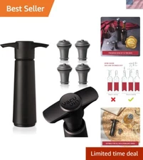 Wine Preserver with 4 Stoppers – Compact Black Design Keeps Wine Fresh Longer
