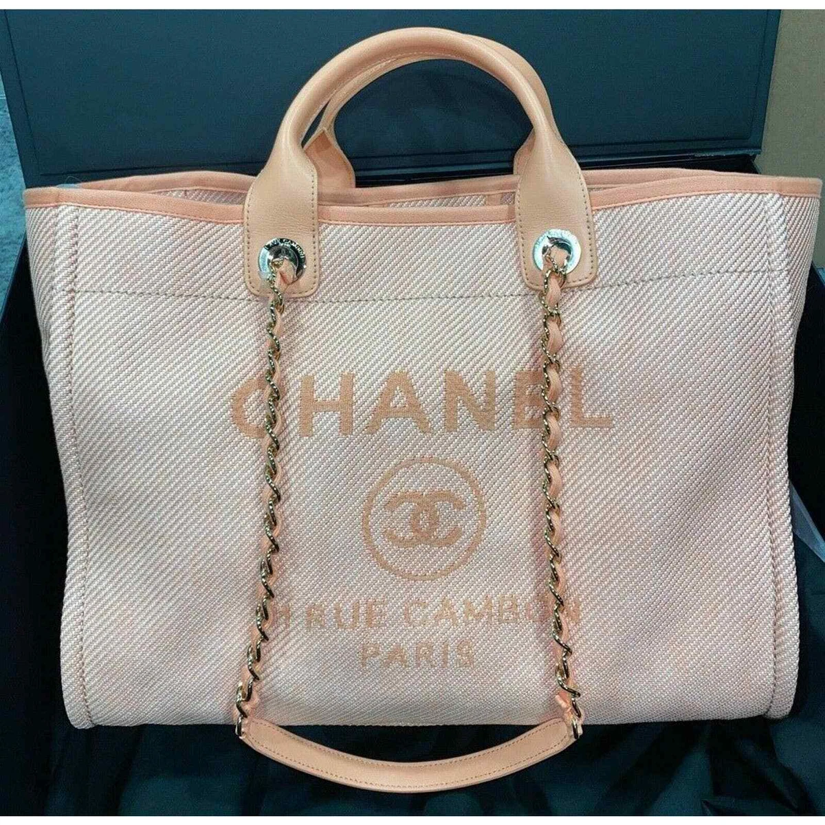 Chanel 20A Deauville Orange Pink Large Shopping 30cm 2 Way Gold