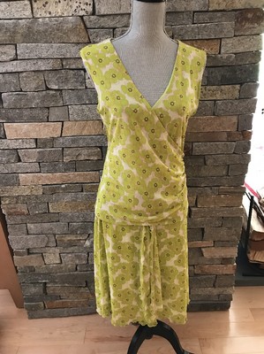 NWOT Perry Ellis Stretch Mesh Dress - Mod Flowers - Lime Green - Size Large