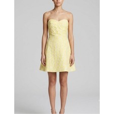Alice + Olivia Yellow Floral Jacquard Strapless Fit Flare Mini Dress 8 Cocktail