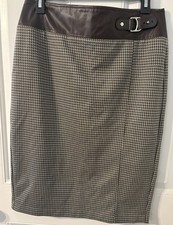 Lauren Ralph Lauren Women s Skirt Faux Leather Trim Buckle Houndstooth 10