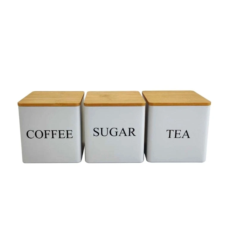 Pack of 3 Versatile Bamboos Covered Square Containers Kitchen Office Storage