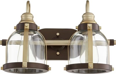 Quorum Transitional 2-Light 10'' Bathroom Vanity Light in Aged Brass with Oiled