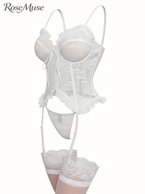 Women'S Sexy Lingerie Set with Garter Belt Lace Bodysuit Teddy Dolls Panty with 