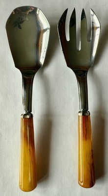 Bakelite Flatware Salad Fork Spoon Butterscotch Caramel Handle Semi-Translucent