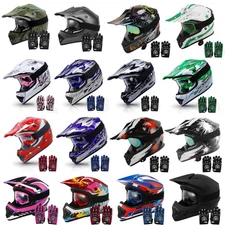 DOT Unisex Youth Helmet & Goggles Gloves Girls Boys Dirt Bike ATV UTV Motocross