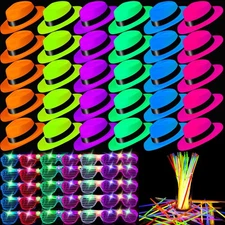 148 Pack Neon Party Supplies Include 24 Glow in the Dark Hat 24 LED Light up ...