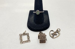 Sterling Silver 925 Jewelry Lot of 4 Ring Size 5.5 Opal Heart Cross Locket