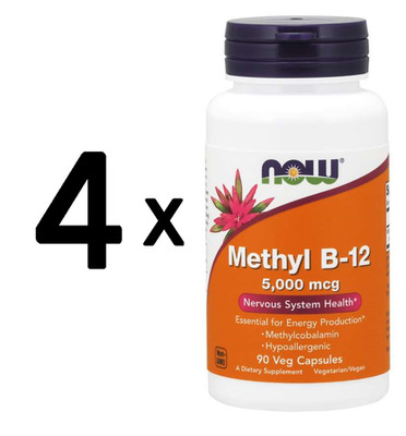 4 x NOW Foods Methyl B-12, 5000mcg - 90 vcaps (222,08 EUR/kg)