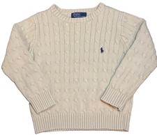 Vintage Polo Ralph Lauren Cable Knit Crew neck Sweater Kids Sz 5 Made In Japan