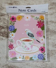 LEANIN TREE "Hello" Parakeet, Floral~Colorful Blank Inside~Pk 8 Notecards #35779