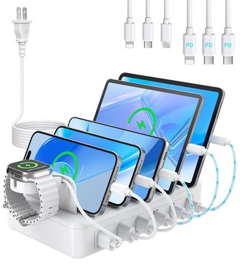 96W Charging Station for Multiple Devices,6 Ports USB C Charging Station with...