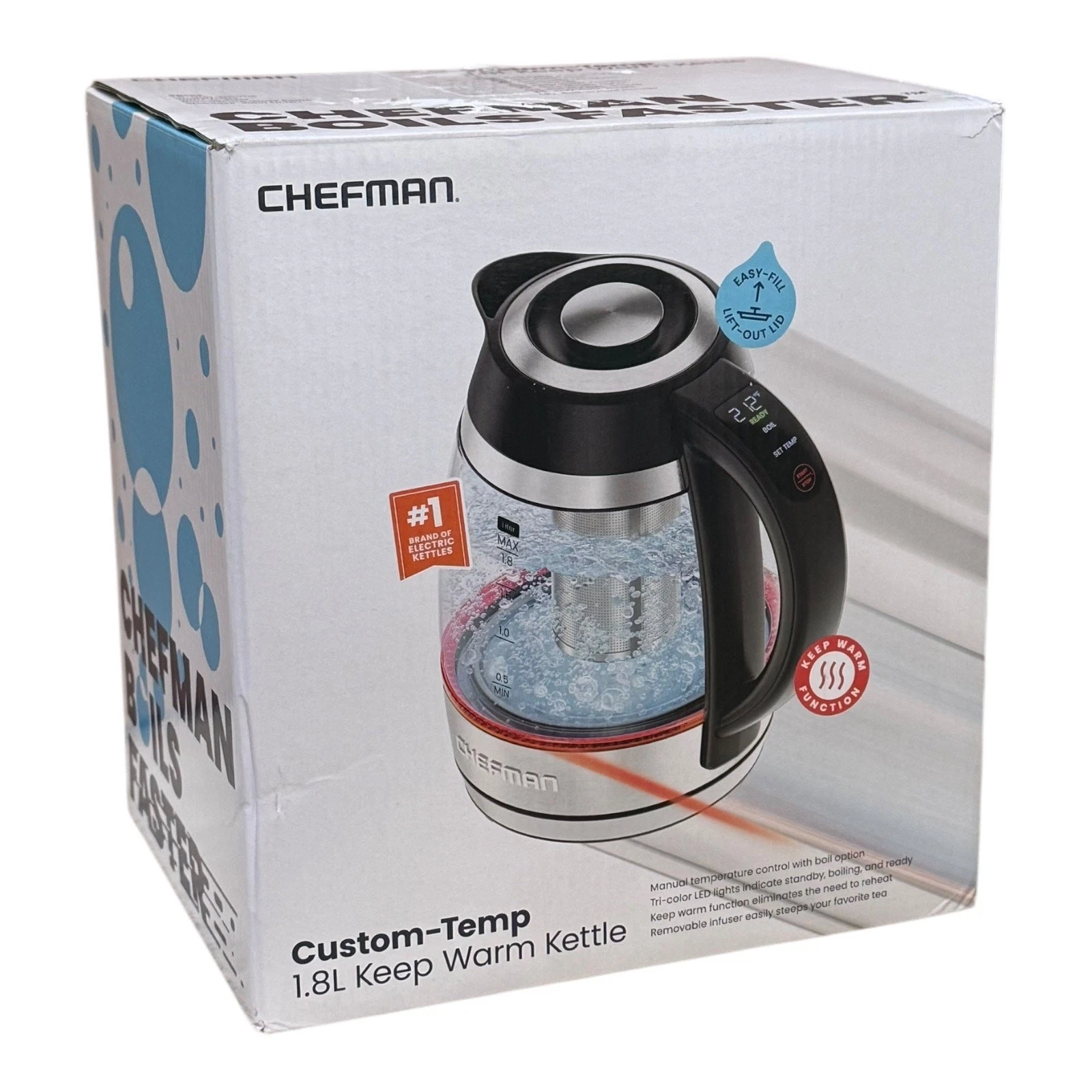 Chefman 1.8L ELECTRIC TEA KETTLE Digital Precision + Tea Infuser Boil Water Box