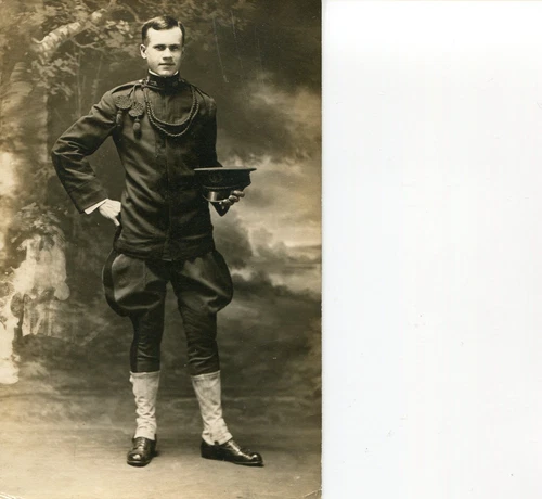 vintage military  WW 1  Army Soldier RPPC Postcard Dress Uniform with Hat