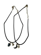 Claires BFF Necklace Set Black Cord Gold Charms Heart Moon BFF Pendants