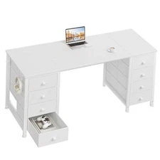 Computer Desk with Drawers on Both Sides for Home Office, 55 inch 55.1" White