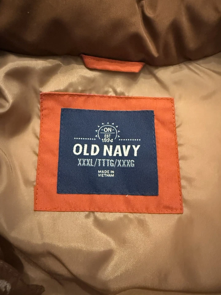 Men's Old Navy Orange & Brown Puffer Button Up Vest Size 3XL - Image 4 of 4