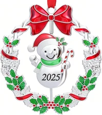 Dated 2025 Silver Rotatable Snowman Christmas Tree Ornament