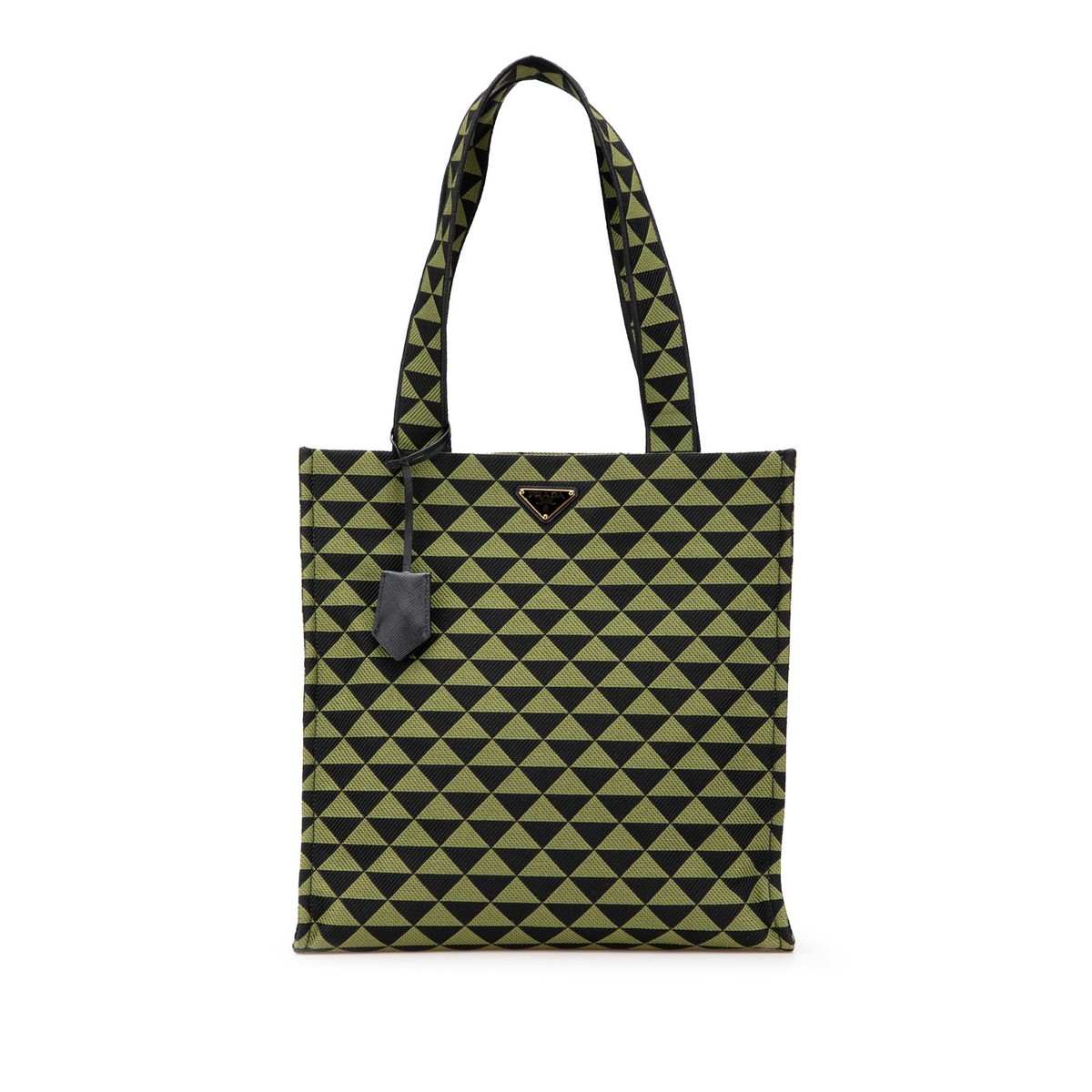 バッグ PRADA Y2K triangle logo khaki tote bag Prada Jacquard Triangolo Symbole Shopping Tote | Pre-Loved