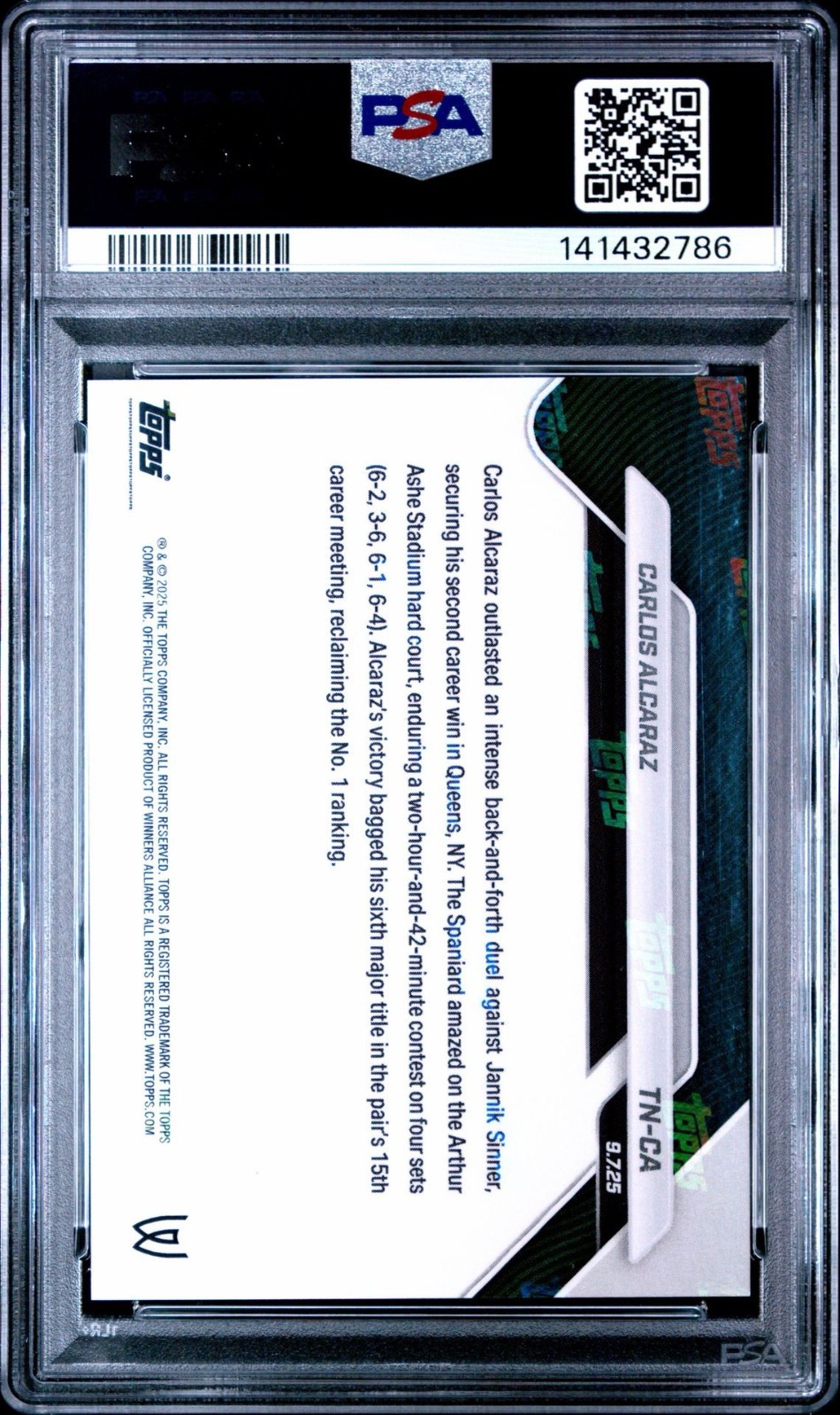 2025 Tennis Topps NOW SP CARLOS ALCARAZ Wins US Open 6th Major PSA 10 GEM POP108 view 8