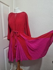Pink City Prints Flared Silk Dress Occasion Party Pink Red Size XS/S UK 8/10