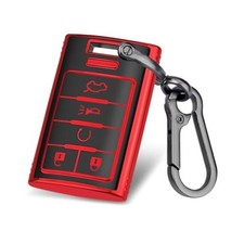 for Cadillac key Fob Cover, Soft TPU Car Key Protector with Keychain Key Red