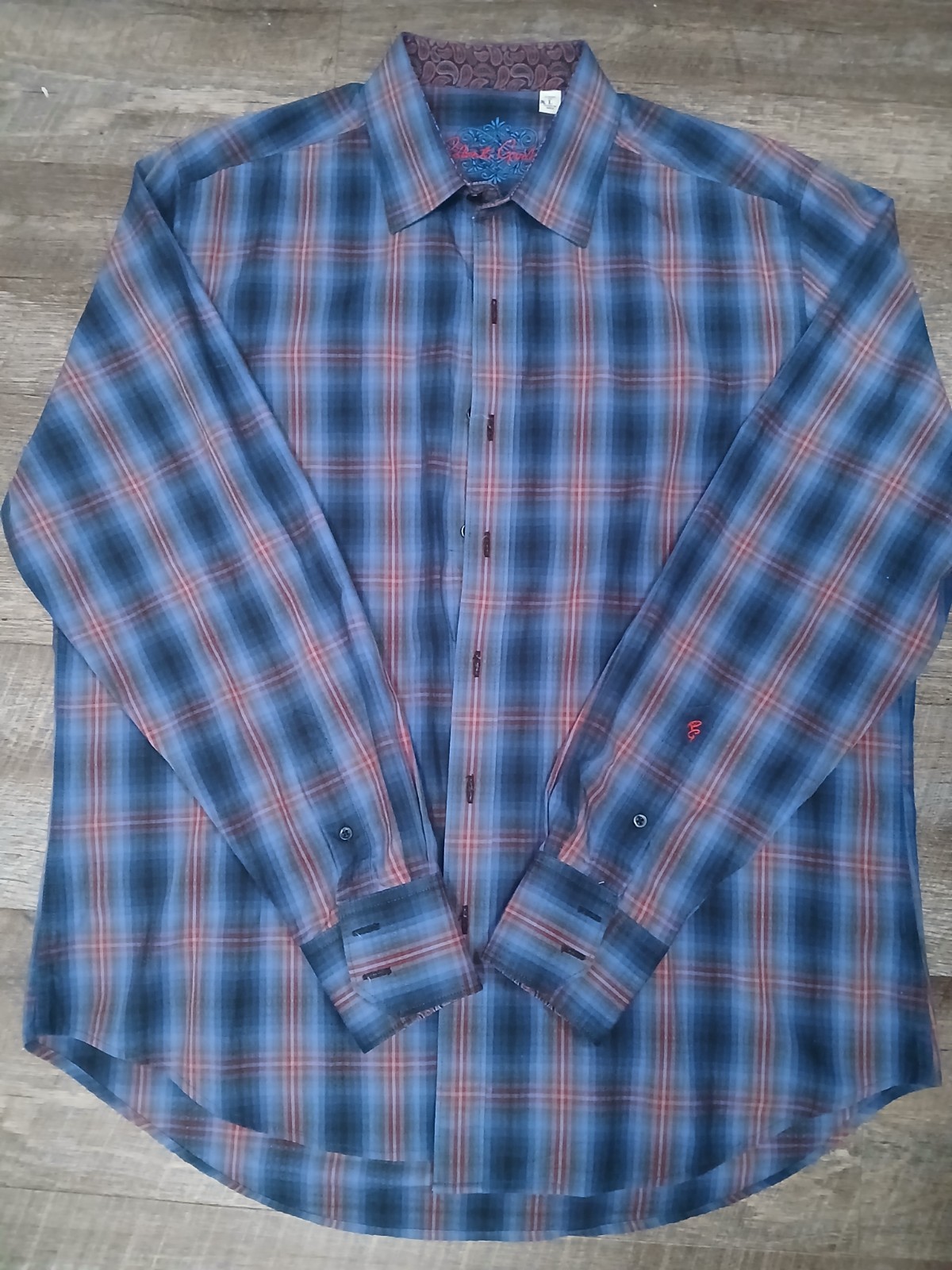 Robert Graham Plaid Button Up Shirt Mens L Classic Fit Paisley Inside Flip Cuff